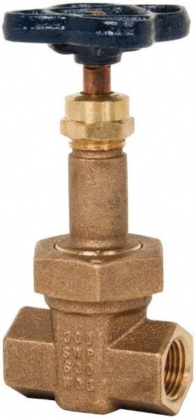 NIBCO - 1/2" Pipe, Class 300, Threaded Bronze Alloy Solid Wedge Rising Stem Gate Valve - 600 WOG, 300 WSP, Union Bonnet - USA Tool & Supply