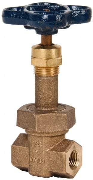 NIBCO - 1/4" Pipe, Class 300, Threaded Bronze Alloy Solid Wedge Rising Stem Gate Valve - 600 WOG, 300 WSP, Union Bonnet - USA Tool & Supply