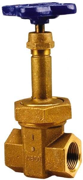 NIBCO - 1-1/2" Pipe, Class 300, Threaded Bronze Alloy Solid Wedge Rising Stem Gate Valve with Stainless Steel Trim - 600 WOG, 300 WSP, Union Bonnet - USA Tool & Supply