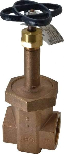 NIBCO - 2" Pipe, Class 300, Threaded Bronze Alloy Solid Wedge Rising Stem Gate Valve with Stainless Steel Trim - 600 WOG, 300 WSP, Union Bonnet - USA Tool & Supply