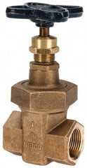 NIBCO - 1" Pipe, Class 300, Threaded Bronze Alloy Solid Wedge Stem Gate Valve - 600 WOG, 300 WSP, Union Bonnet - USA Tool & Supply