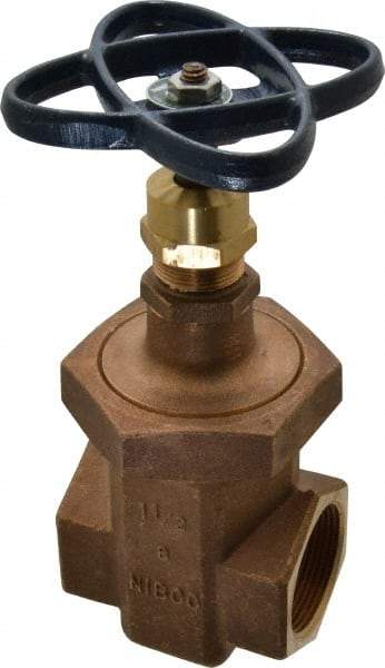 NIBCO - 1-1/2" Pipe, Class 300, Threaded Bronze Alloy Solid Wedge Stem Gate Valve - 600 WOG, 300 WSP, Union Bonnet - USA Tool & Supply