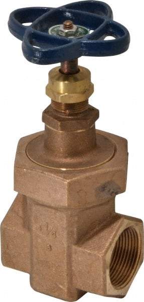 NIBCO - 1-1/4" Pipe, Class 300, Threaded Bronze Alloy Solid Wedge Stem Gate Valve - 600 WOG, 300 WSP, Union Bonnet - USA Tool & Supply