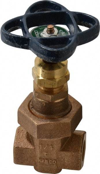 NIBCO - 1/4" Pipe, Class 300, Threaded Bronze Alloy Solid Wedge Stem Gate Valve - 600 WOG, 300 WSP, Union Bonnet - USA Tool & Supply