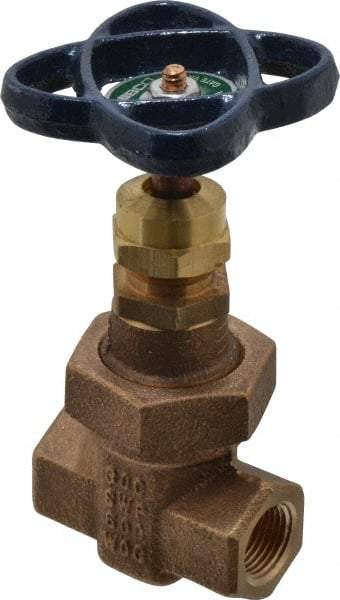 NIBCO - 3/8" Pipe, Class 300, Threaded Bronze Alloy Solid Wedge Stem Gate Valve - 600 WOG, 300 WSP, Union Bonnet - USA Tool & Supply