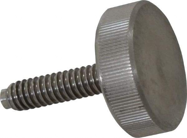 Gibraltar - 1/4-20 Knurled Shoulderless Dog Point Tip Grade 18-8 Stainless Steel Thumb Screw - 1-5/16" OAL, 1" Head Diam x 5/16" Head Height - USA Tool & Supply