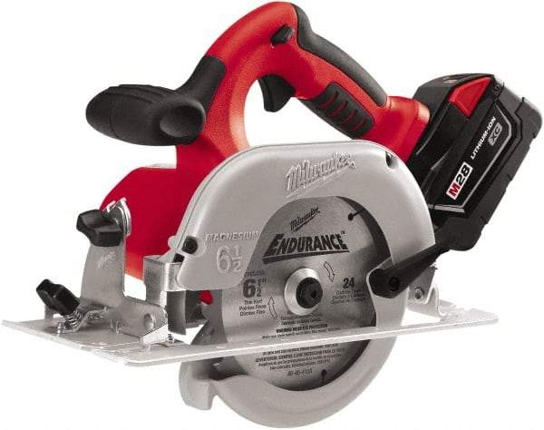 Milwaukee Tool - 28 Volt, 6-1/2" Blade, Cordless Circular Saw - 4,200 RPM, 2 Lithium-Ion Batteries Included - USA Tool & Supply