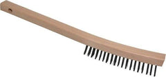 Weiler - 3 Rows x 19 Columns Steel Scratch Brush - 5-1/2" Brush Length, 14" OAL, 1-3/16" Trim Length, Wood Curved Handle - USA Tool & Supply