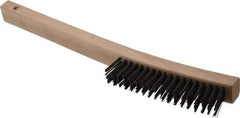 Weiler - 4 Rows x 18 Columns Steel Scratch Brush - 6" Brush Length, 14" OAL, 1-3/16" Trim Length, Wood Curved Handle - USA Tool & Supply