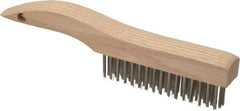 Weiler - 4 Rows x 16 Columns Stainless Steel Scratch Brush - 5" Brush Length, 10" OAL, 1-3/16" Trim Length, Wood Shoe Handle - USA Tool & Supply