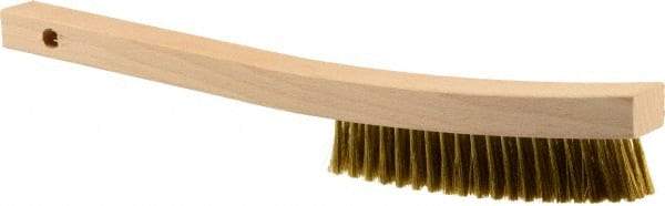 Weiler - 3 Rows x 19 Columns Brass Plater Brush - 5-1/2" Brush Length, 13" OAL, 1" Trim Length, Wood Curved Handle - USA Tool & Supply