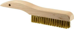 Weiler - 4 Rows x 18 Columns Brass Plater Brush - 5" Brush Length, 10" OAL, 1" Trim Length, Wood Shoe Handle - USA Tool & Supply