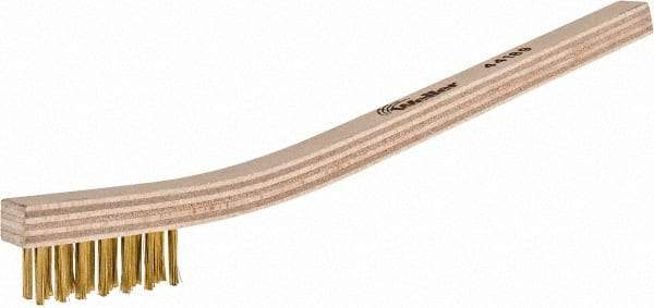 Weiler - 3 Rows x 7 Columns Brass Scratch Brush - 7-1/2" OAL, 1/2" Trim Length, Wood Toothbrush Handle - USA Tool & Supply