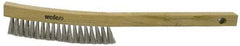 Weiler - 4 Rows x 19 Columns Stainless Steel Plater Brush - 5-1/2" Brush Length, 13" OAL, 1" Trim Length, Wood Curved Handle - USA Tool & Supply