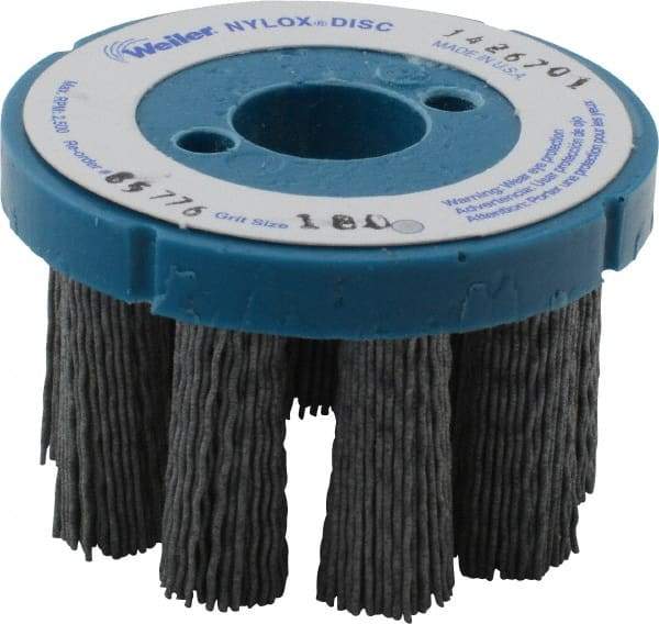 Weiler - 3" 180 Grit Silicon Carbide Crimped Disc Brush - Very Fine Grade, Plain Hole Connector, 1-1/2" Trim Length, 7/8" Arbor Hole - USA Tool & Supply