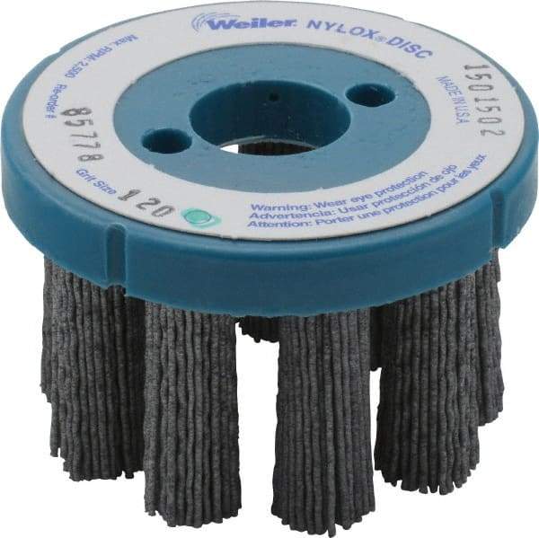 Weiler - 3" 120 Grit Silicon Carbide Crimped Disc Brush - Fine Grade, Plain Hole Connector, 1-1/2" Trim Length, 7/8" Arbor Hole - USA Tool & Supply