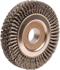 Weiler - 10" OD, 2" Arbor Hole, Knotted Steel Wheel Brush - 1-3/4" Face Width, 1-3/4" Trim Length, 0.023" Filament Diam, 4,500 RPM - USA Tool & Supply