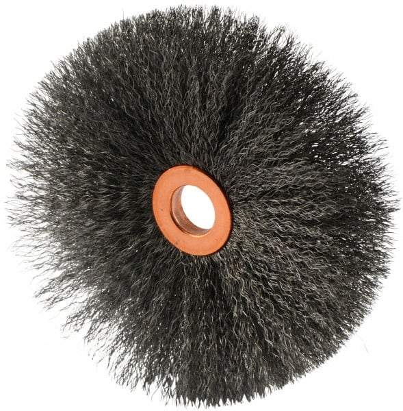 Weiler - 4" OD, 1/2" Arbor Hole, Crimped Steel Wheel Brush - 1/2" Face Width, 1-1/2" Trim Length, 0.006" Filament Diam, 20,000 RPM - USA Tool & Supply