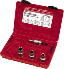 Milwaukee Tool - 5 Piece, 11/16" to 15/16" Saw Diam, Contractor's Hole Saw Kit - Carbide-Tipped, Gulleted Edge, Pilot Drill Model No. 49-57-0035, 49-57-0038, Includes 3 Hole Saws - USA Tool & Supply