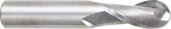 OSG - 11/16" Diam, 1-3/8" LOC, 2 Flute Solid Carbide Ball End Mill - Uncoated, Single End, 4" OAL, 3/4" Shank Diam, Spiral Flute - USA Tool & Supply