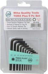 Wiha - 9 Piece IP8 to IP40 L-Key Short Arm Torx Plus Key Set - IP8, IP9, IP10, IP15, IP20, IP25, IP27, IP30, IP40 Torx Size - USA Tool & Supply