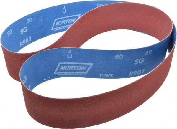 Norton - 2-1/2" Wide x 60" OAL, 80 Grit, Ceramic Abrasive Belt - Ceramic, Medium, Coated, Y Weighted Cloth Backing, Series R981 - USA Tool & Supply