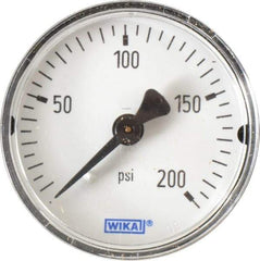 Wika - 2" Dial, 1/4 Thread, 0-200 Scale Range, Pressure Gauge - Center Back Connection Mount, Accurate to 3-2-3% of Scale - USA Tool & Supply