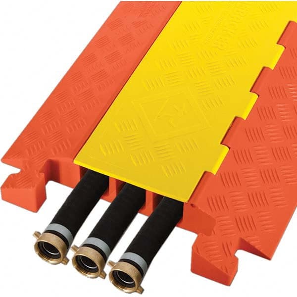 Checkers - 3 Channel, 3-1/4' Long, Yellow/Organge Polyurethane On Floor Cable Cover - USA Tool & Supply