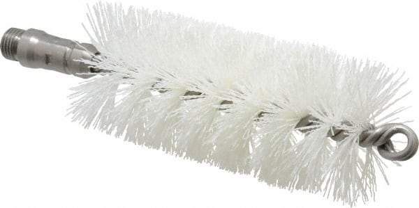 Schaefer Brush - 4-1/2" Long x 2" Diam Nylon Tube Brush - Single Spiral, 7" OAL, 0.022" Filament Diam, 1/4" Shank Diam - USA Tool & Supply