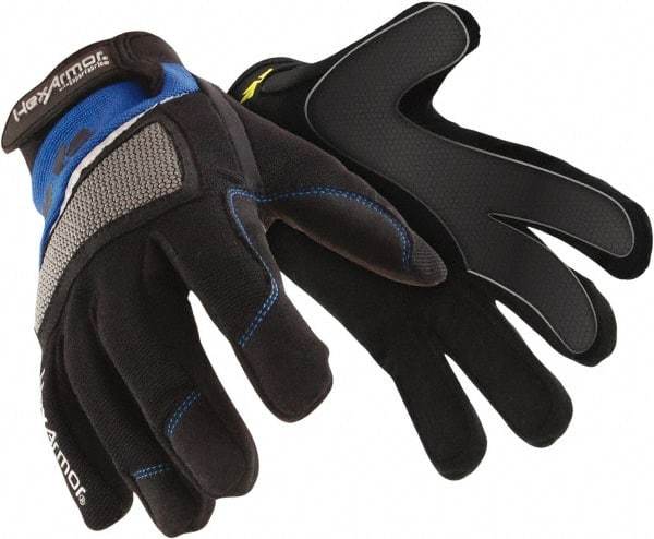 HexArmor - Size L (9), ANSI Cut Lvl A6, Puncture Lvl 3, Synthetic Leather Cut & Puncture Resistant Gloves - Hook & Loop Cuff, Black/Blue, Paired - USA Tool & Supply