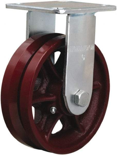 Hamilton - 6" Diam x 2" Wide, Iron Rigid Caster - 900 Lb Capacity, Top Plate Mount, 4" x 4-1/2" Plate, Straight Roller Bearing - USA Tool & Supply