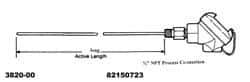 Thermo Electric - -148 to 900°F, 100 OMS Industrial RTD, Thermocouple Probe - 1/2 Inch Hex Mount, 12 Inch Probe Sheath Length, 10 Sec Response Time - USA Tool & Supply