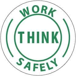 NMC - Work Think Safely, Hard Hat Label - Green on White, 2" Thick, For Accident Prevention - USA Tool & Supply