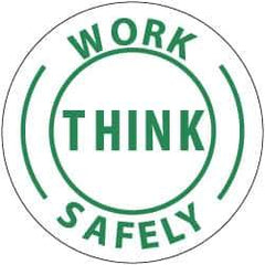 NMC - Work Think Safely, Hard Hat Label - Green on White, 2" Thick, For Accident Prevention - USA Tool & Supply