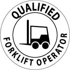 NMC - Qualified Forklift Operator, Hard Hat Label - Black on White, 2" Thick, For Certified Operator - USA Tool & Supply
