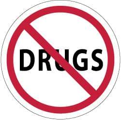 NMC - Drugs, Hard Hat Label - Red & Black on White, 2" Thick, For Accident Prevention - USA Tool & Supply