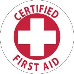 NMC - Certified First Aid, Hard Hat Label - Red on White, 2" Thick, For Accident Prevention - USA Tool & Supply