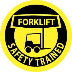 NMC - Forklift Safety Trained, Hard Hat Label - Black on Yellow, 2" Thick, For Accident Prevention - USA Tool & Supply