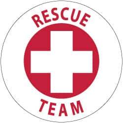 NMC - Rescue Team, Hard Hat Label - Red on White, 2" Thick, For Accident Prevention - USA Tool & Supply