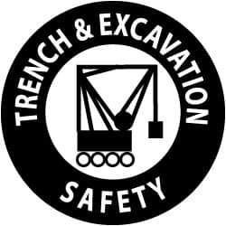 NMC - Trench & Excavation Safety, Hard Hat Label - Black on White, 2" Thick, For Accident Prevention - USA Tool & Supply