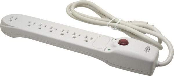 Hubbell Wiring Device-Kellems - 7 Outlets, 125 Volts, 15 Amps, 6' Cord, Power Outlet Strip - Free Hanging Mount, 5-15R NEMA Configuration - USA Tool & Supply