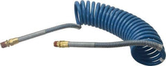 Parker - 3/8" ID, 1/2 x 1/2 Thread, 15' Long, Blue SAE J844 Type B Nylon Coiled & Self Storing Hose - 150 Max psi, Parker NTA Brass Fittings - USA Tool & Supply