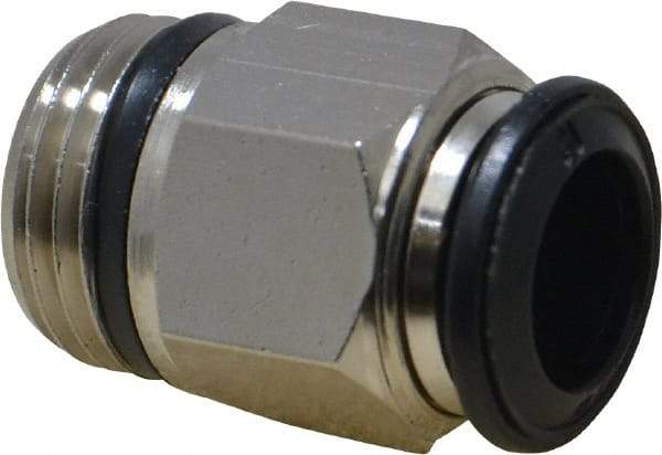 Alpha Technologies - 10mm Outside Diam, 3/8 Universal, Nickel Plated Brass Push-to-Connect Tube Male Connector - 250 Max psi, Tube to Universal Thread Connection, Buna O-Ring - USA Tool & Supply