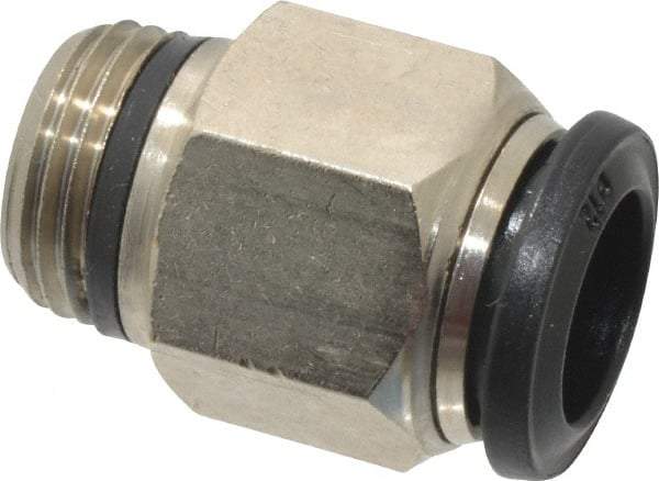 Alpha Technologies - 12mm Outside Diam, 3/8 Universal, Nickel Plated Brass Push-to-Connect Tube Male Connector - 250 Max psi, Tube to Universal Thread Connection, Buna O-Ring - USA Tool & Supply