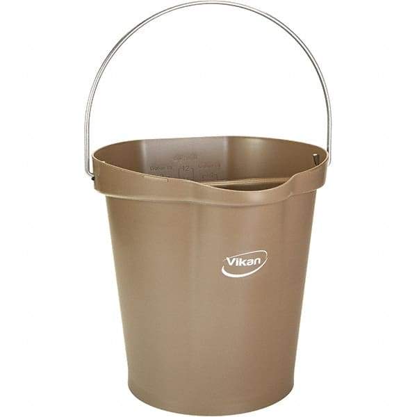 Vikan - 3 Gal, 12-1/2" High, Polypropylene Round Brown Single Pail with Pour Spout - Handle Included, 12.81" Top Diam - USA Tool & Supply