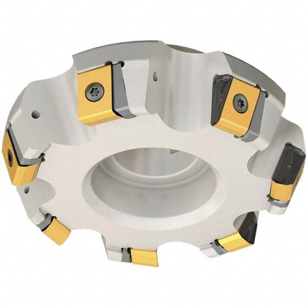 Iscar - 5.73" Cut Diam, 1-1/2" Arbor Hole, 3/4" Max Depth of Cut, 65° Indexable Chamfer & Angle Face Mill - 6 Inserts, T465 LN.T 2212 Insert, Right Hand Cut, 6 Flutes, Series Helitang - USA Tool & Supply
