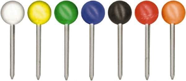 GEM - Black, Blue, Green, Orange, Red, White & Yellow Push Pins - Use with Walls, Map - USA Tool & Supply