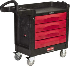 Rubbermaid - 500 Lb Capacity, 2 Shelf, 4 Drawer Mobile Workstation - 18-3/8" Wide x 40-5/8" Deep x 33-3/8" High, High-Density Structural Foam, Black/Red - USA Tool & Supply