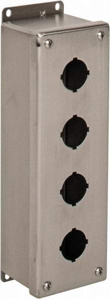 nVent Hoffman - 4 Hole, 1.2 Inch Hole Diameter, Stainless Steel Pushbutton Switch Enclosure - 11-1/4 Inch High x 3.47 Inch Wide x 2-3/4 Inch Deep, 12, 13, 4X NEMA Rated - USA Tool & Supply