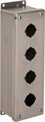 nVent Hoffman - 4 Hole, 1.2 Inch Hole Diameter, Stainless Steel Pushbutton Switch Enclosure - 11-1/4 Inch High x 3.47 Inch Wide x 2-3/4 Inch Deep, 12, 13, 4X NEMA Rated - USA Tool & Supply